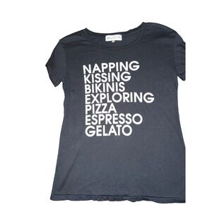 Wildfox Graphic Tee Women S Black Napping Kissing Bikinis Exploring Pizza Cotton